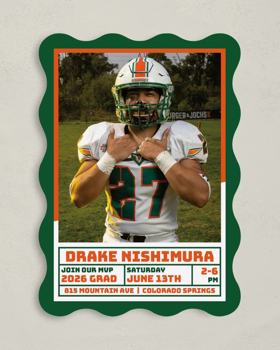 This is a 5" x 7" Graduation Announcement Card called MVP Grad printed in full color on Premium Smooth paper