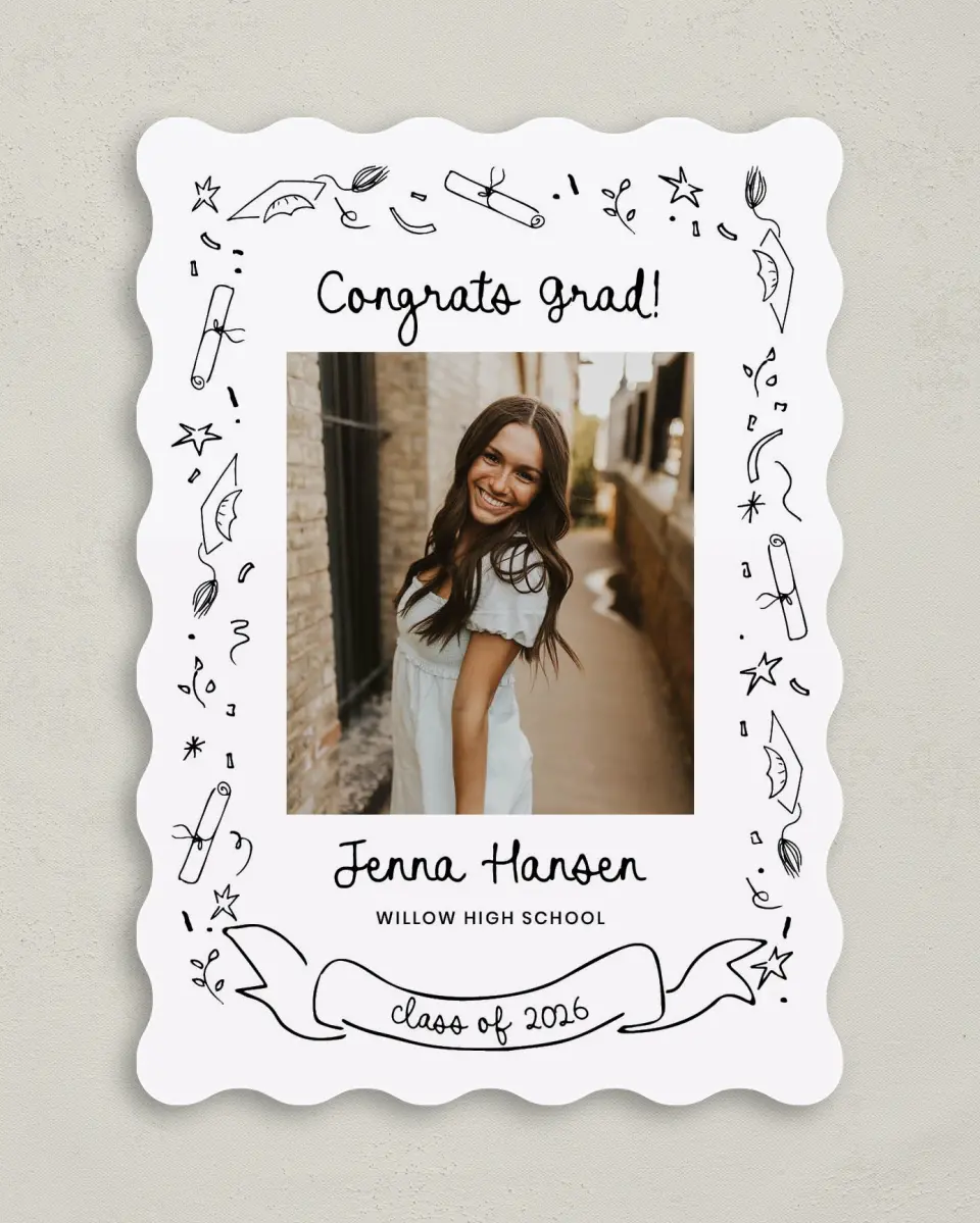 This is a 5" x 7" Graduation Announcement Card called Handwritten Grad printed in full color on Premium Smooth paper