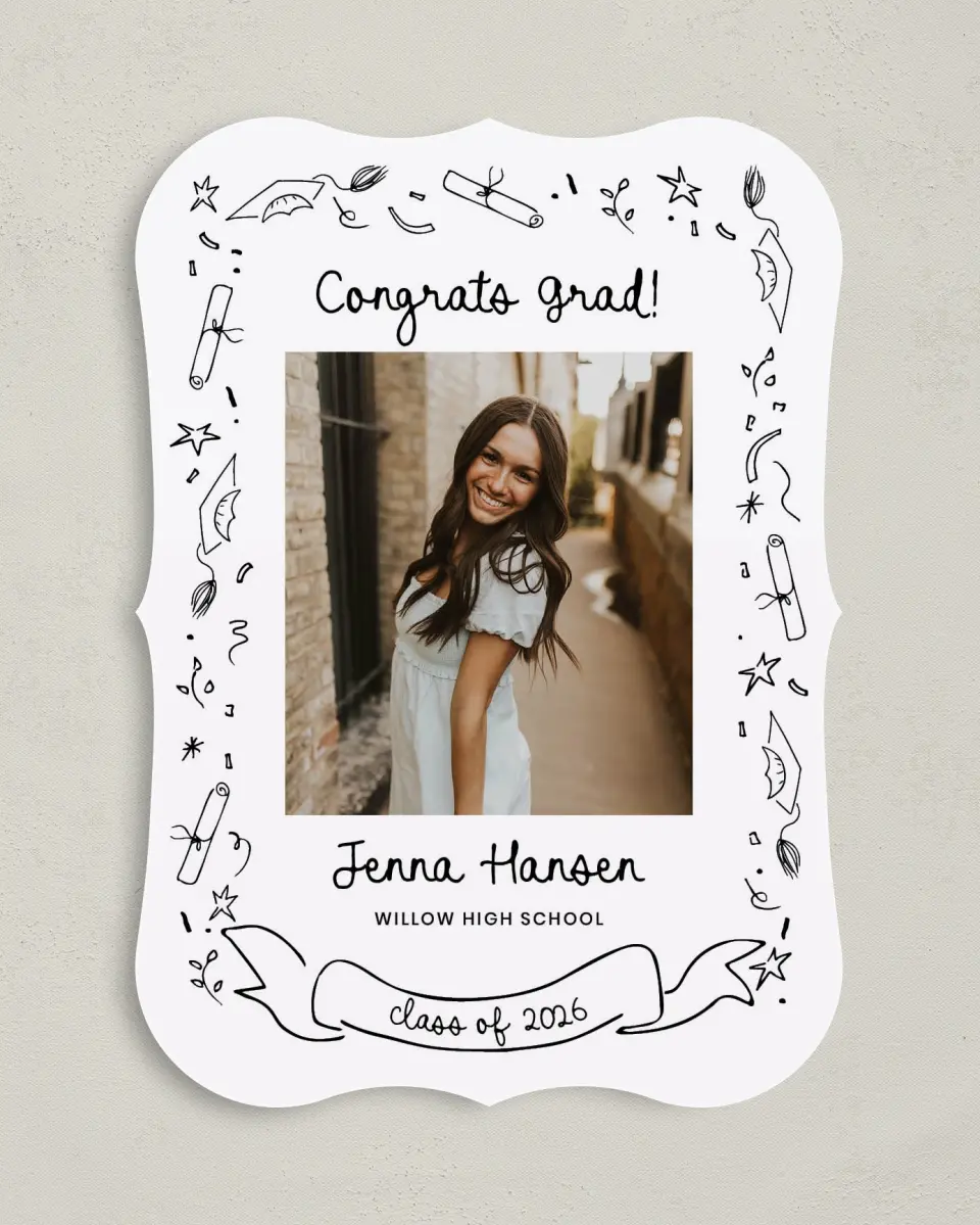 This is a 5" x 7" Graduation Announcement Card called Handwritten Grad printed in full color on Premium Smooth paper
