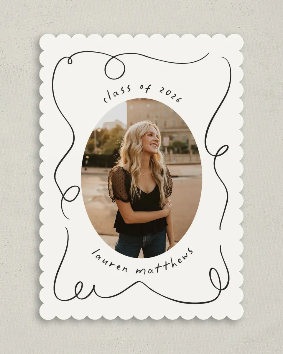 This is a 5" x 7" Graduation Announcement Card called Free to be printed in full color on Premium Smooth paper