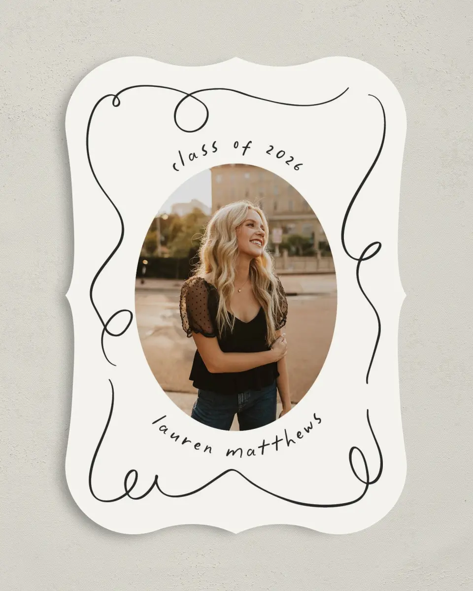 This is a 5" x 7" Graduation Announcement Card called Free to be printed in full color on Premium Smooth paper