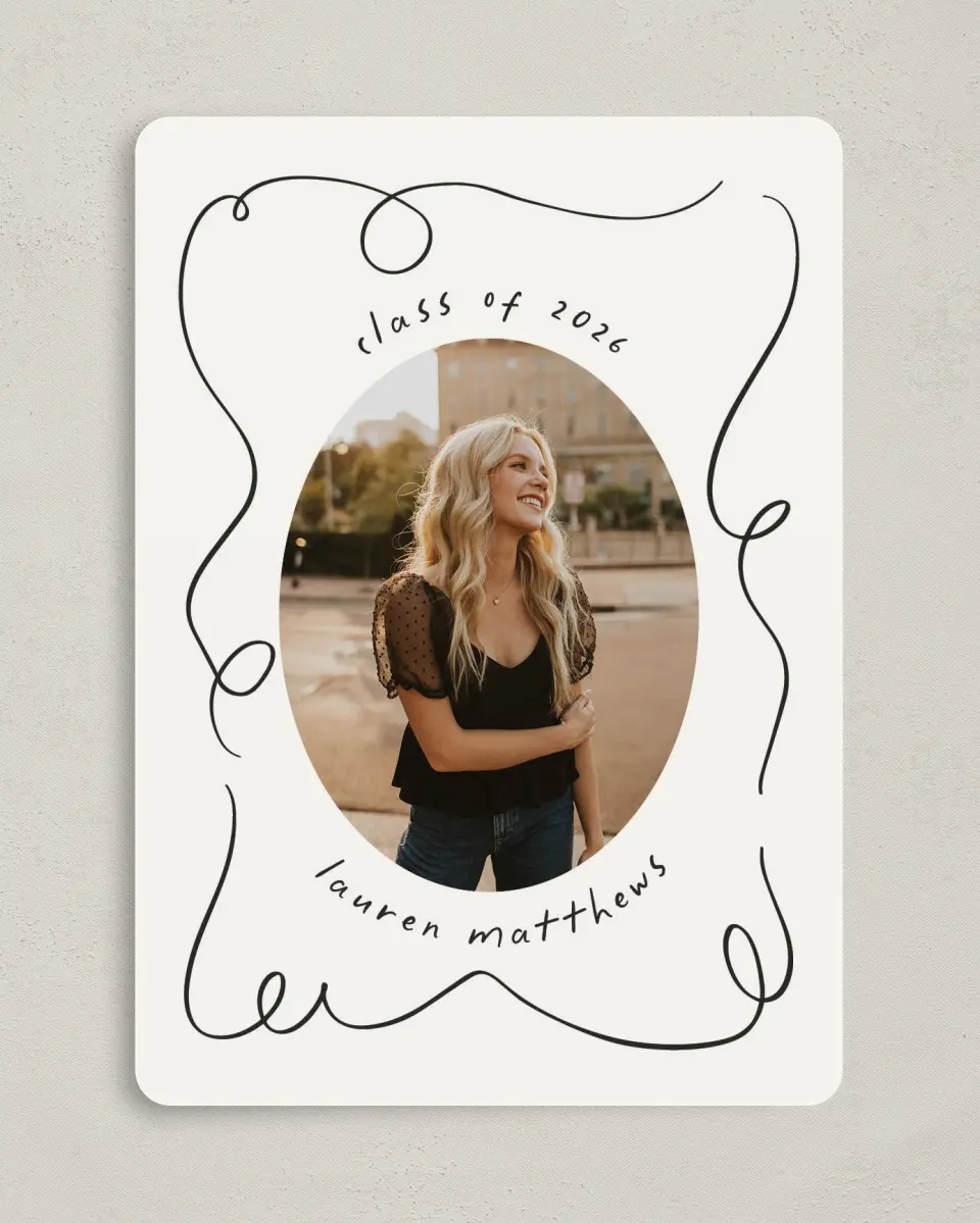 This is a 5" x 7" Graduation Announcement Card called Free to be printed in full color on Premium Smooth paper