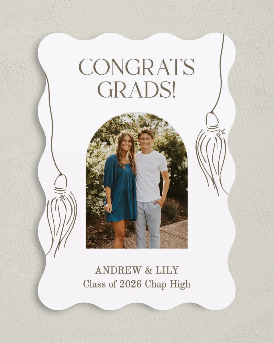 This is a 5" x 7" Graduation Announcement Card called Cap and Gown printed in full color on Premium Smooth paper