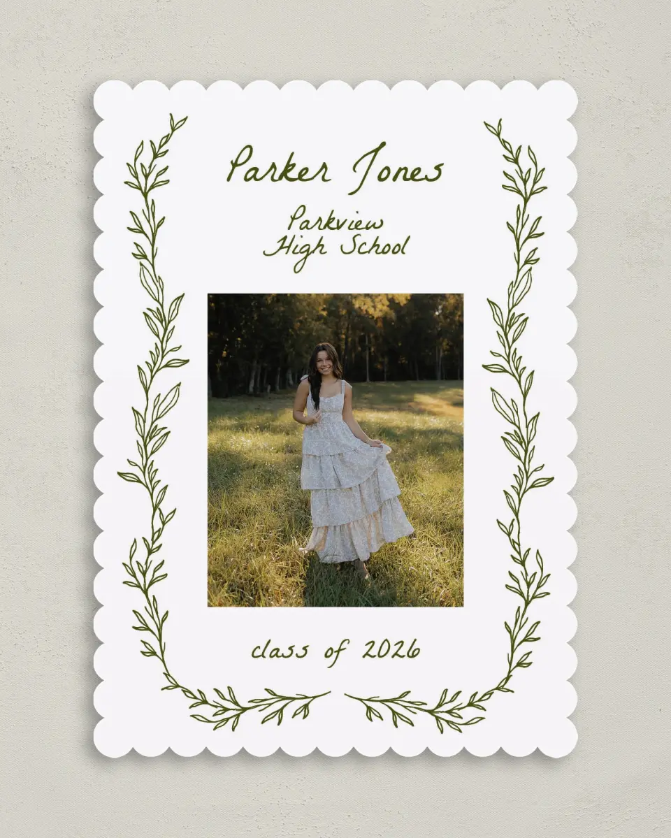 This is a 5" x 7" Graduation Announcement Card called Flourish & Thrive printed in full color on Premium Smooth paper