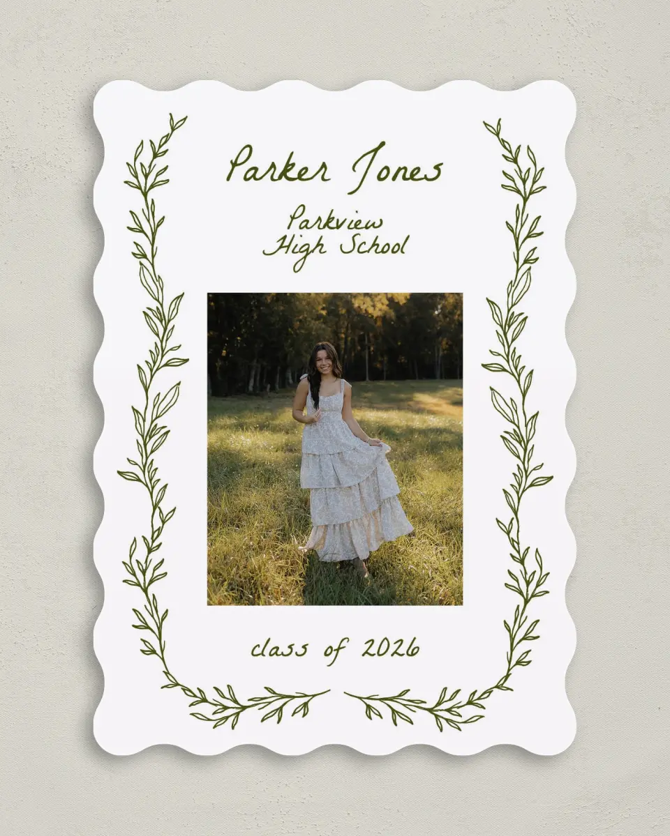 This is a 5" x 7" Graduation Announcement Card called Flourish & Thrive printed in full color on Premium Smooth paper