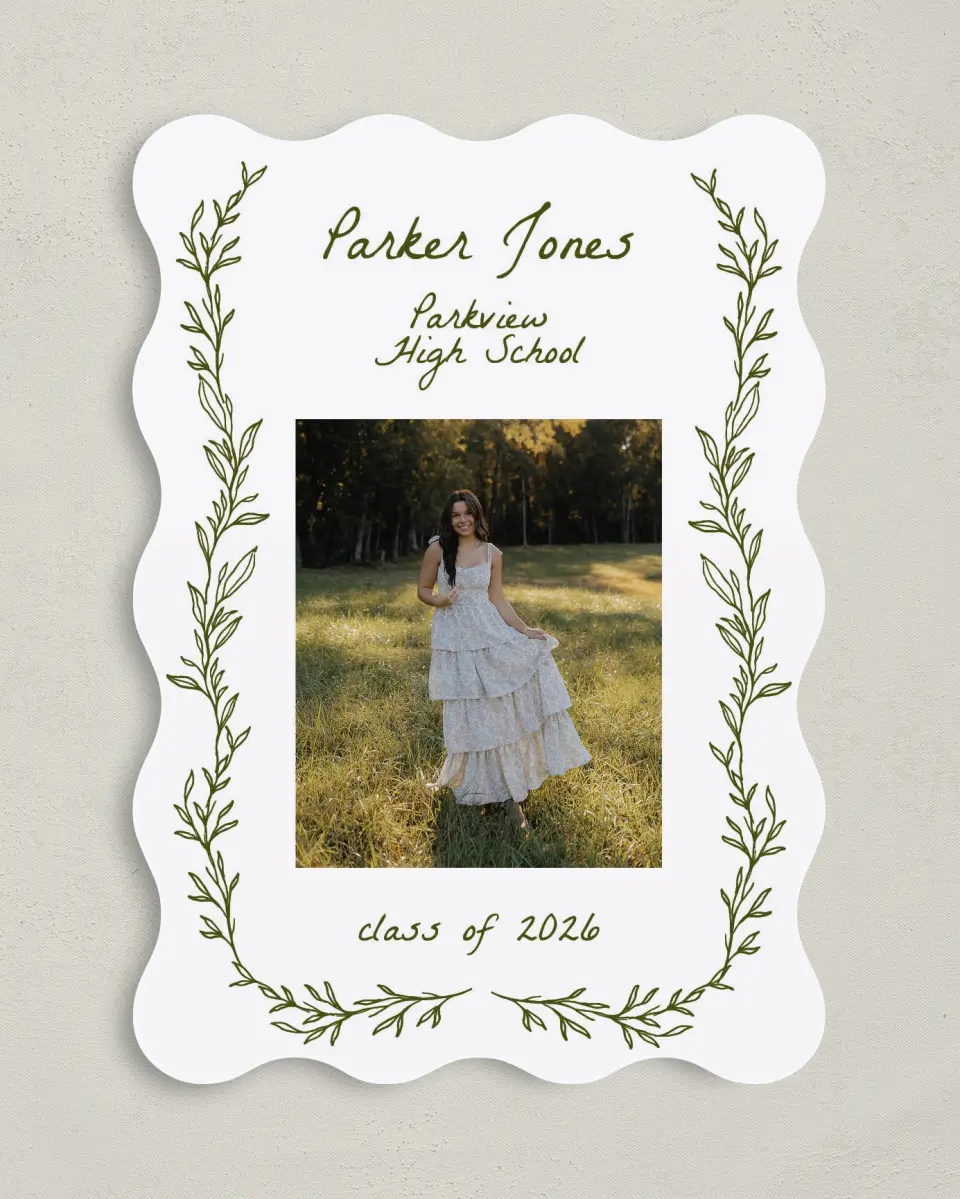 This is a 5" x 7" Graduation Announcement Card called Flourish & Thrive printed in full color on Premium Smooth paper