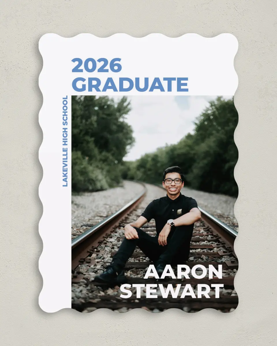This is a 5" x 7" Graduation Announcement Card called Bright Beginnings printed in full color on Premium Smooth paper