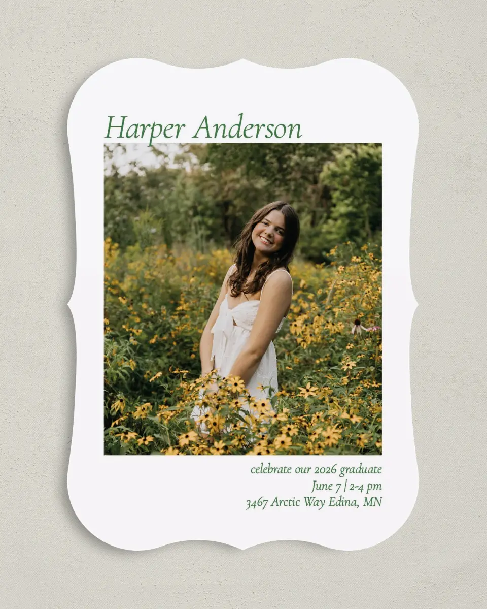 This is a 5" x 7" Graduation Announcement Card called Our Grad printed in full color on Premium Smooth paper