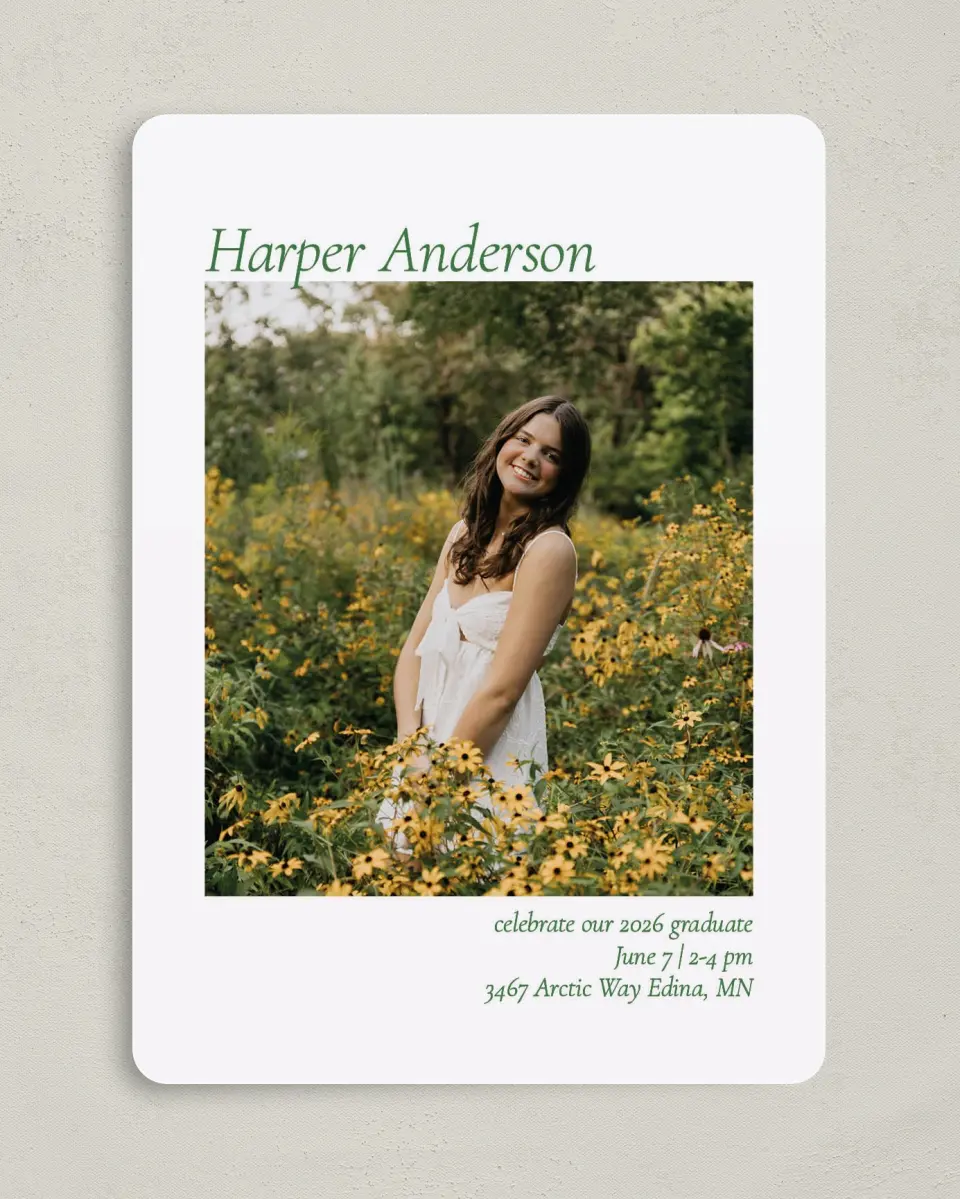 This is a 5" x 7" Graduation Announcement Card called Our Grad printed in full color on Premium Smooth paper