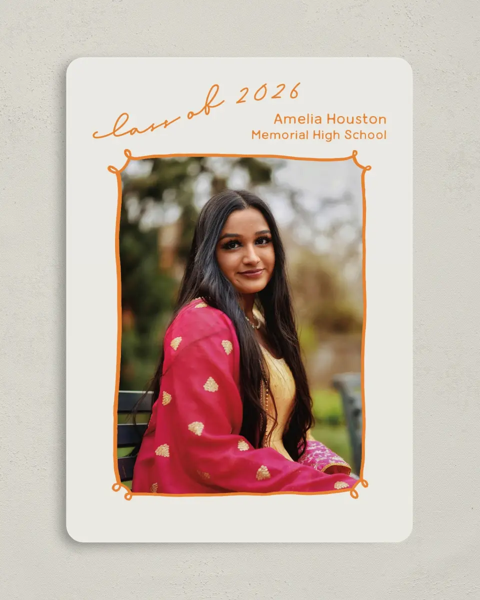 This is a 5" x 7" Graduation Announcement Card called Grand Grad printed in full color on Premium Smooth paper