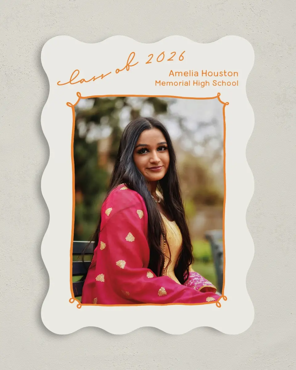This is a 5" x 7" Graduation Announcement Card called Grand Grad printed in full color on Premium Smooth paper