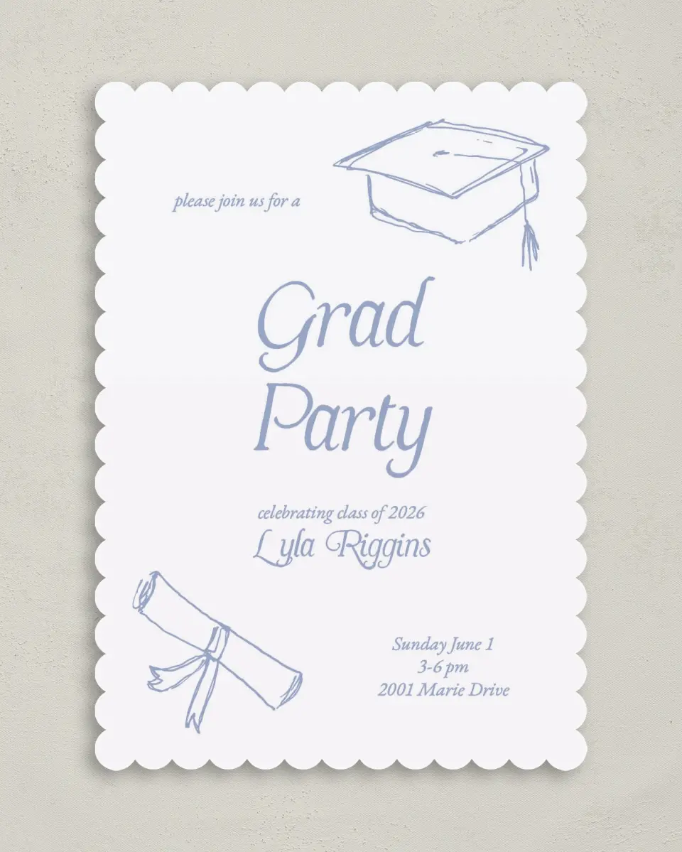 This is a 5" x 7" Graduation Announcement Card called Time to Party printed in full color on Premium Smooth paper
