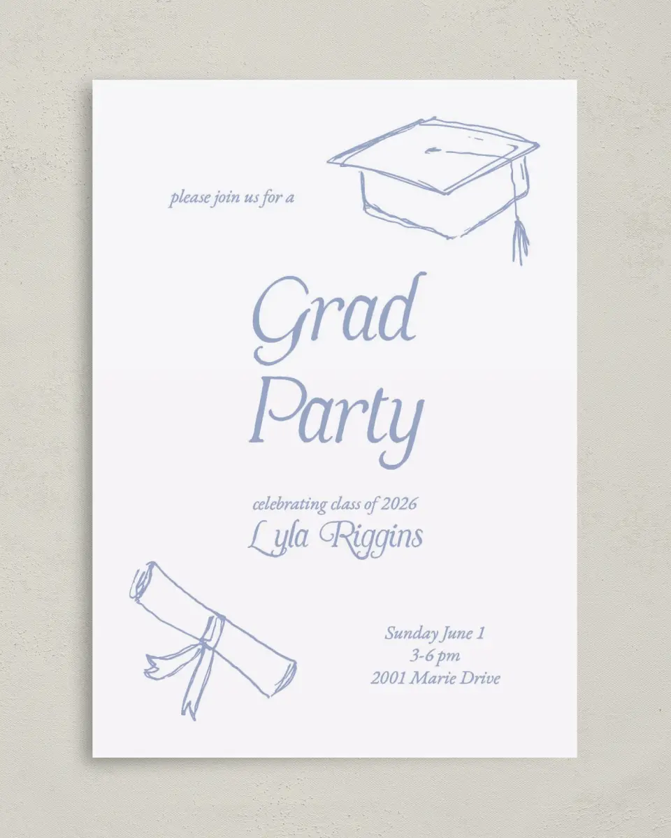 This is a 5" x 7" Graduation Announcement Card called Time to Party printed in full color on Premium Smooth paper