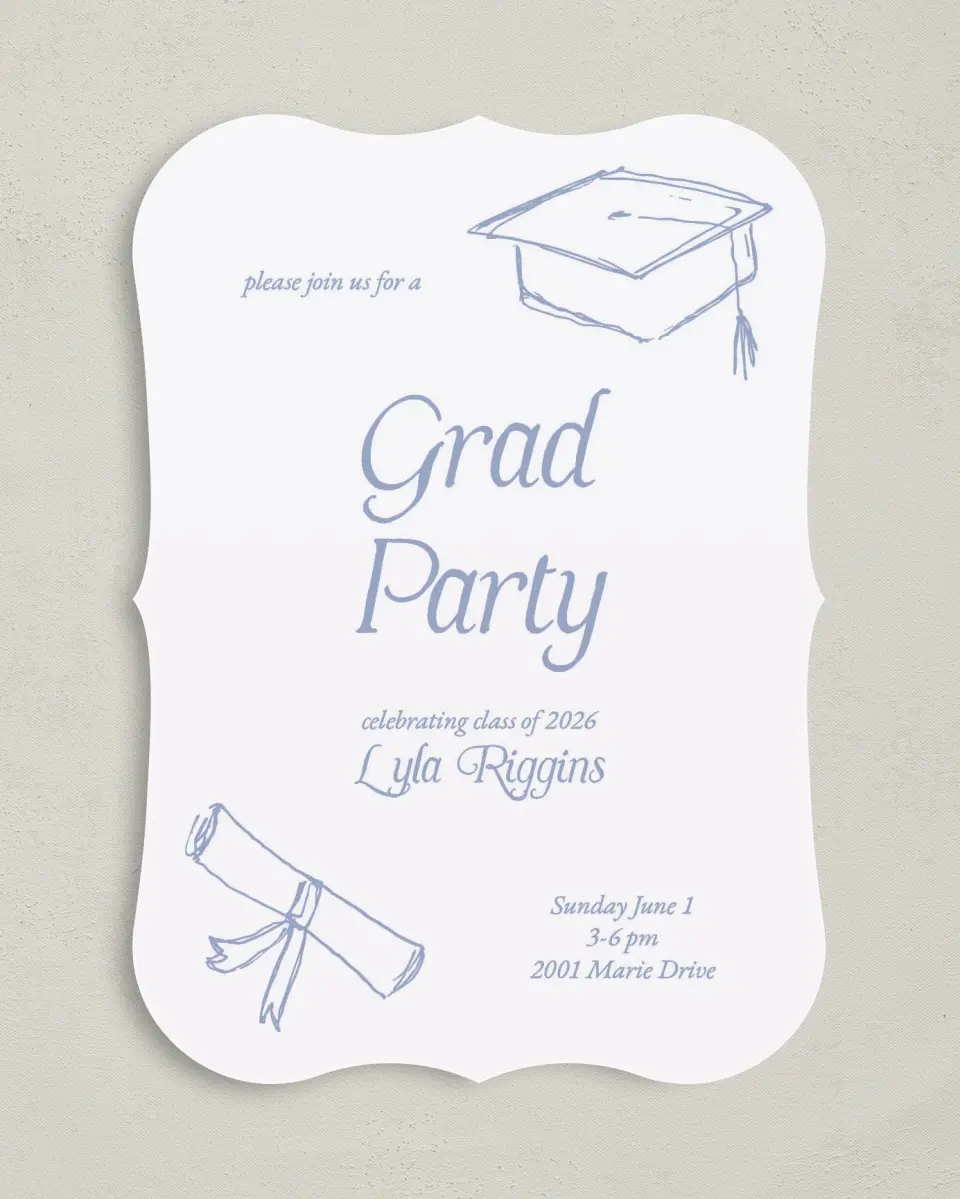 This is a 5" x 7" Graduation Announcement Card called Time to Party printed in full color on Premium Smooth paper