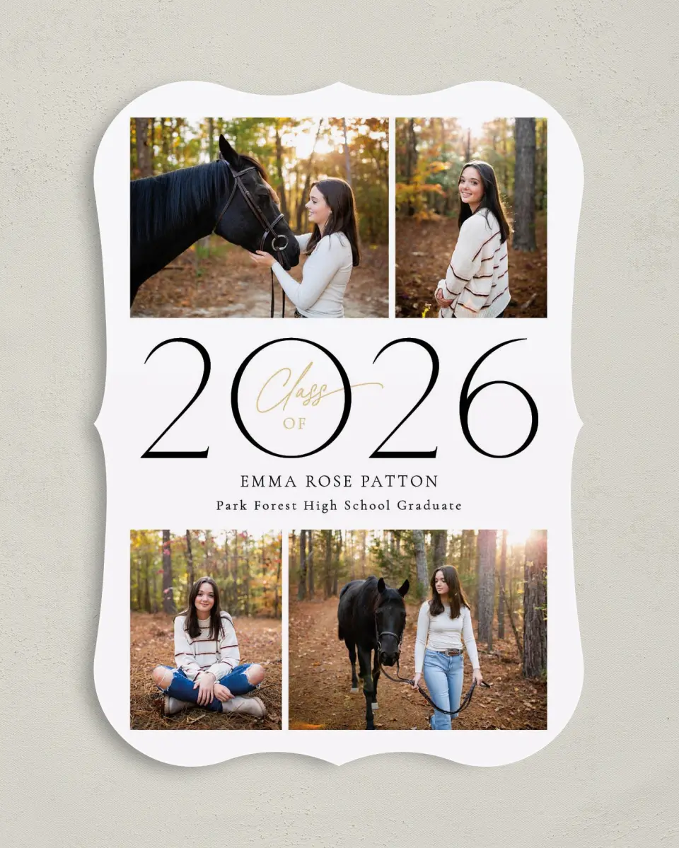 This is a 5" x 7" Graduation Announcement Card called Brilliant Year printed in full color on Premium Smooth paper