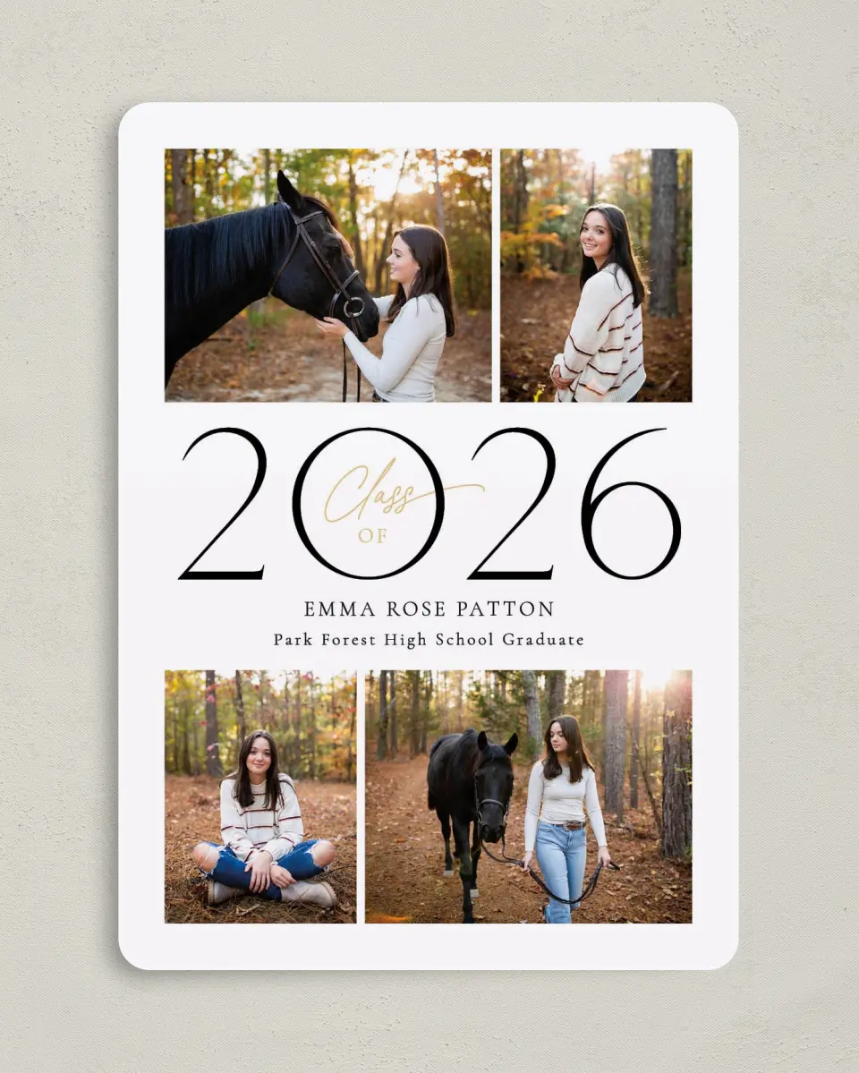 This is a 5" x 7" Graduation Announcement Card called Brilliant Year printed in full color on Premium Smooth paper