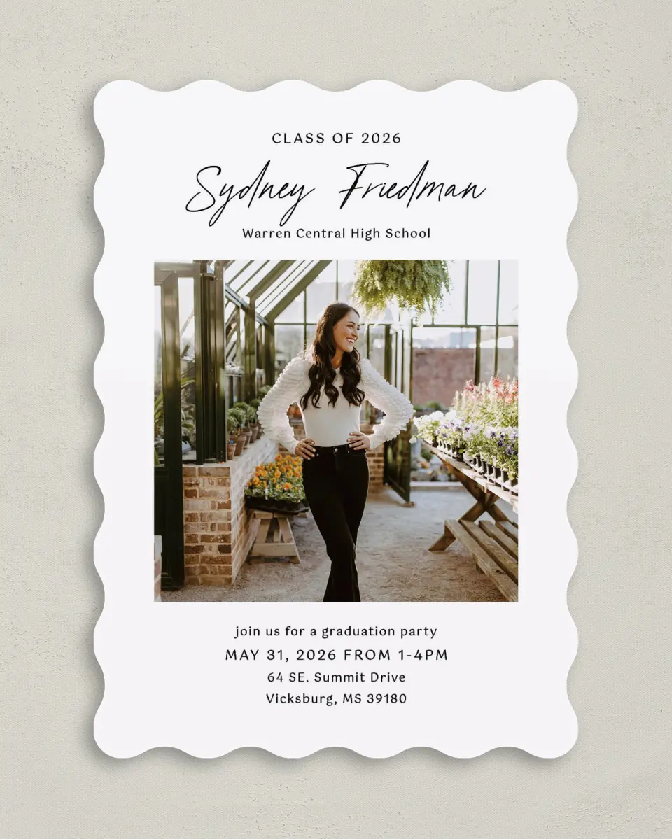 This is a 5" x 7" Graduation Announcement Card called Timeless Graduate printed in full color on Premium Smooth paper