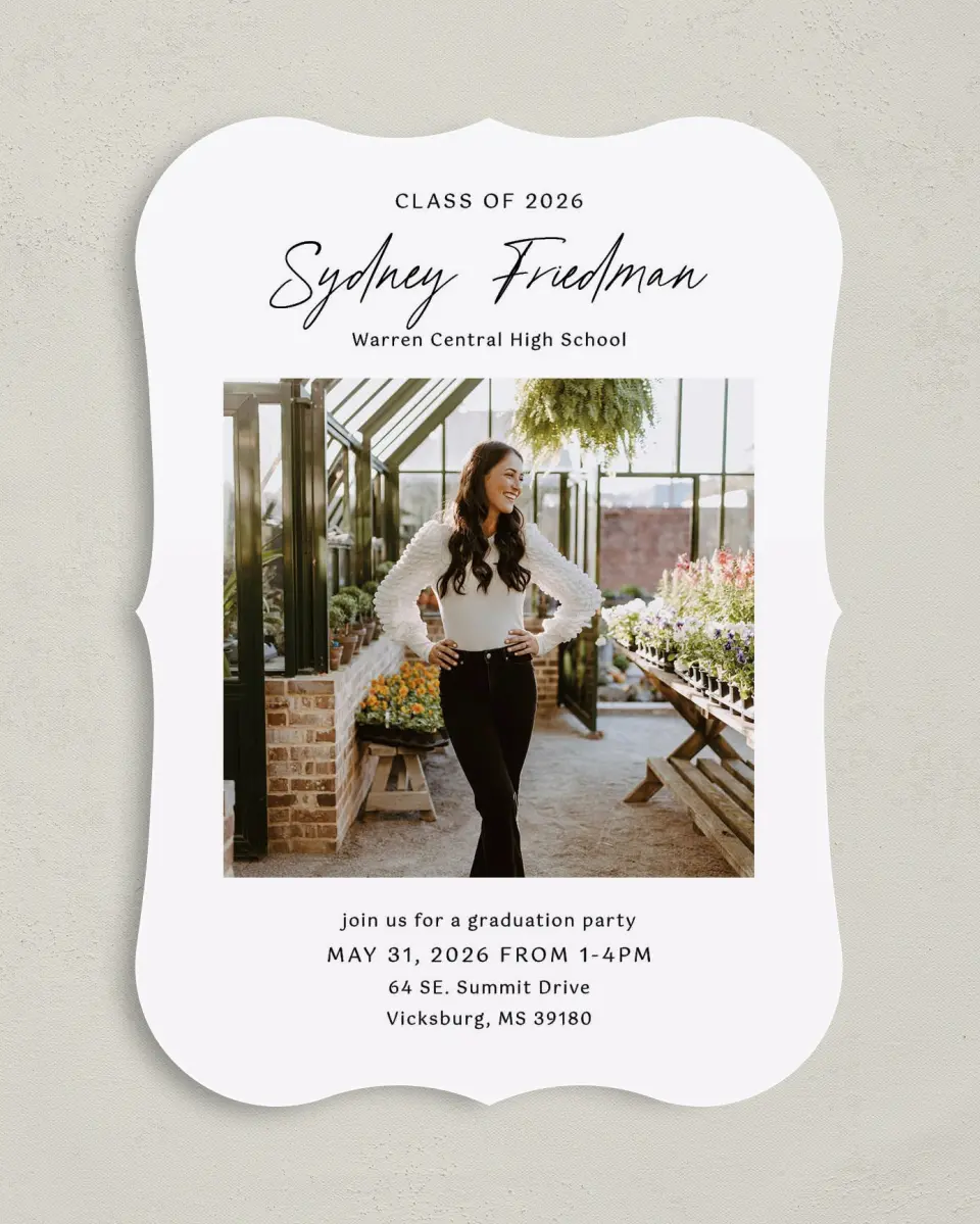 This is a 5" x 7" Graduation Announcement Card called Timeless Graduate printed in full color on Premium Smooth paper