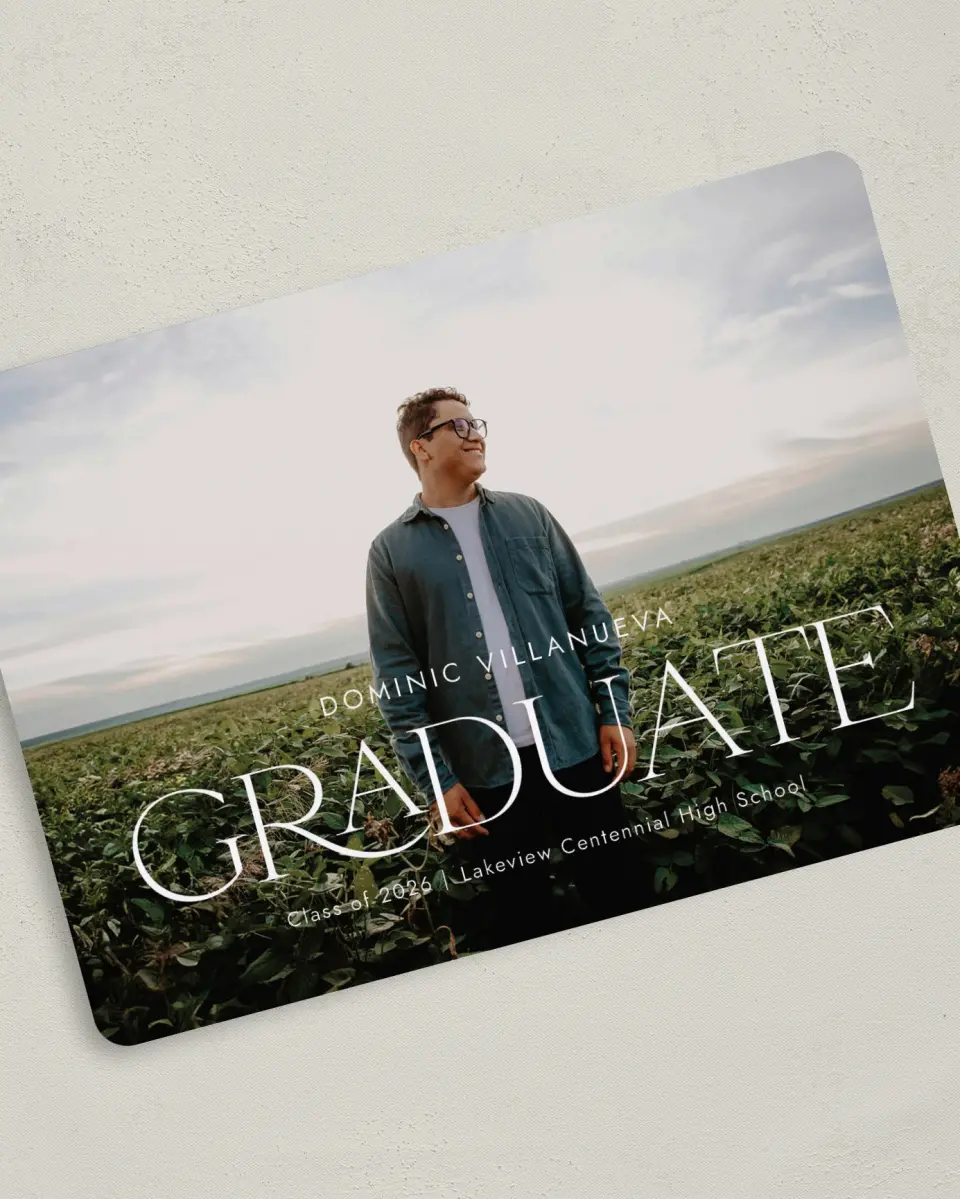 This is a 5" x 7" Graduation Announcement Card called Future Bound printed in full color on Premium Smooth paper