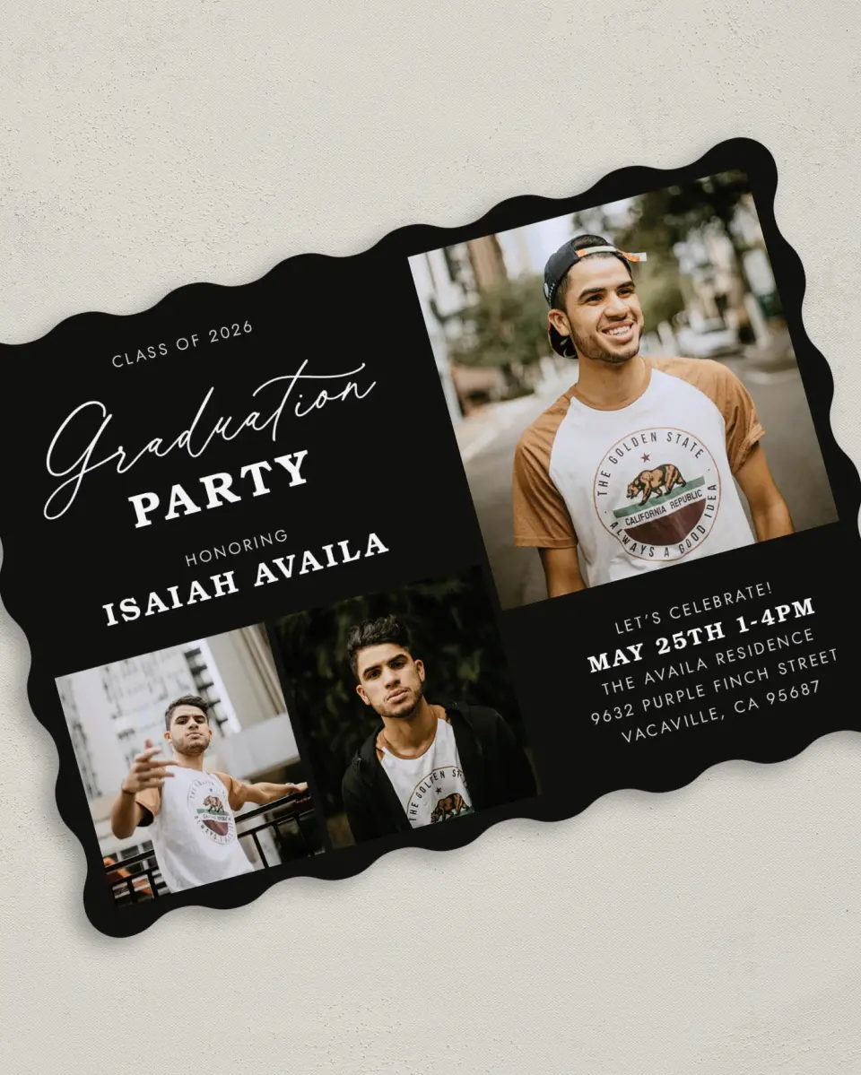 This is a 5" x 7" Graduation Announcement Card called Let's Celebrate printed in full color on Premium Smooth paper