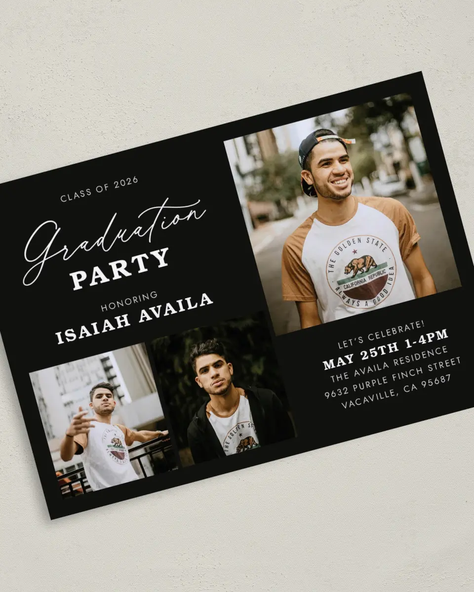 This is a 5" x 7" Graduation Announcement Card called Let's Celebrate printed in full color on Premium Smooth paper
