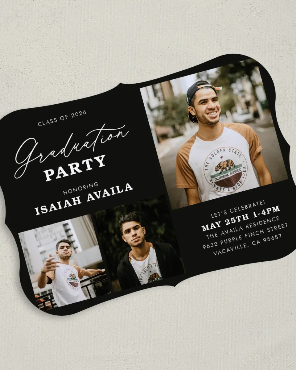 This is a 5" x 7" Graduation Announcement Card called Let's Celebrate printed in full color on Premium Smooth paper