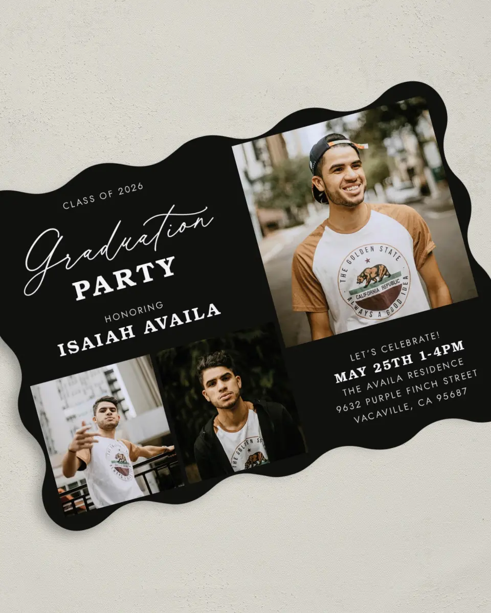 This is a 5" x 7" Graduation Announcement Card called Let's Celebrate printed in full color on Premium Smooth paper