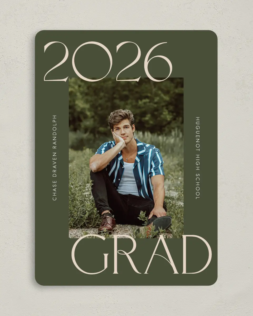 This is a 5" x 7" Graduation Announcement Card called Grand Year printed in full color on Premium Smooth paper