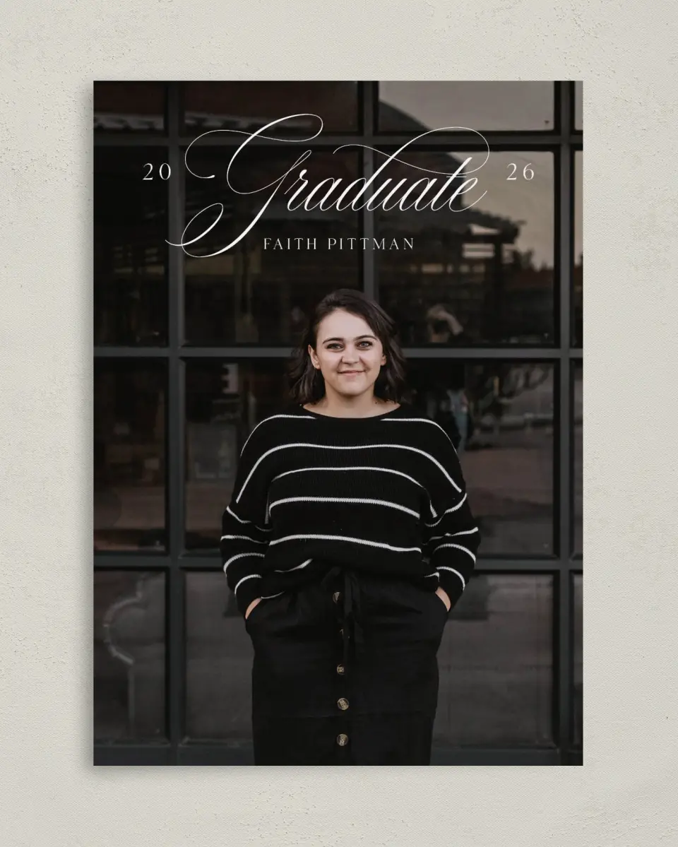This is a 5" x 7" Graduation Announcement Card called Class Elegance printed in full color on Premium Smooth paper