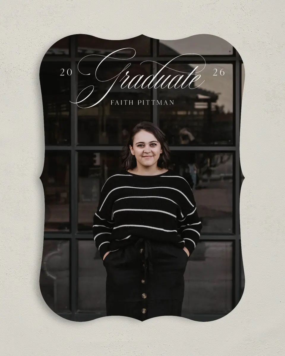 This is a 5" x 7" Graduation Announcement Card called Class Elegance printed in full color on Premium Smooth paper