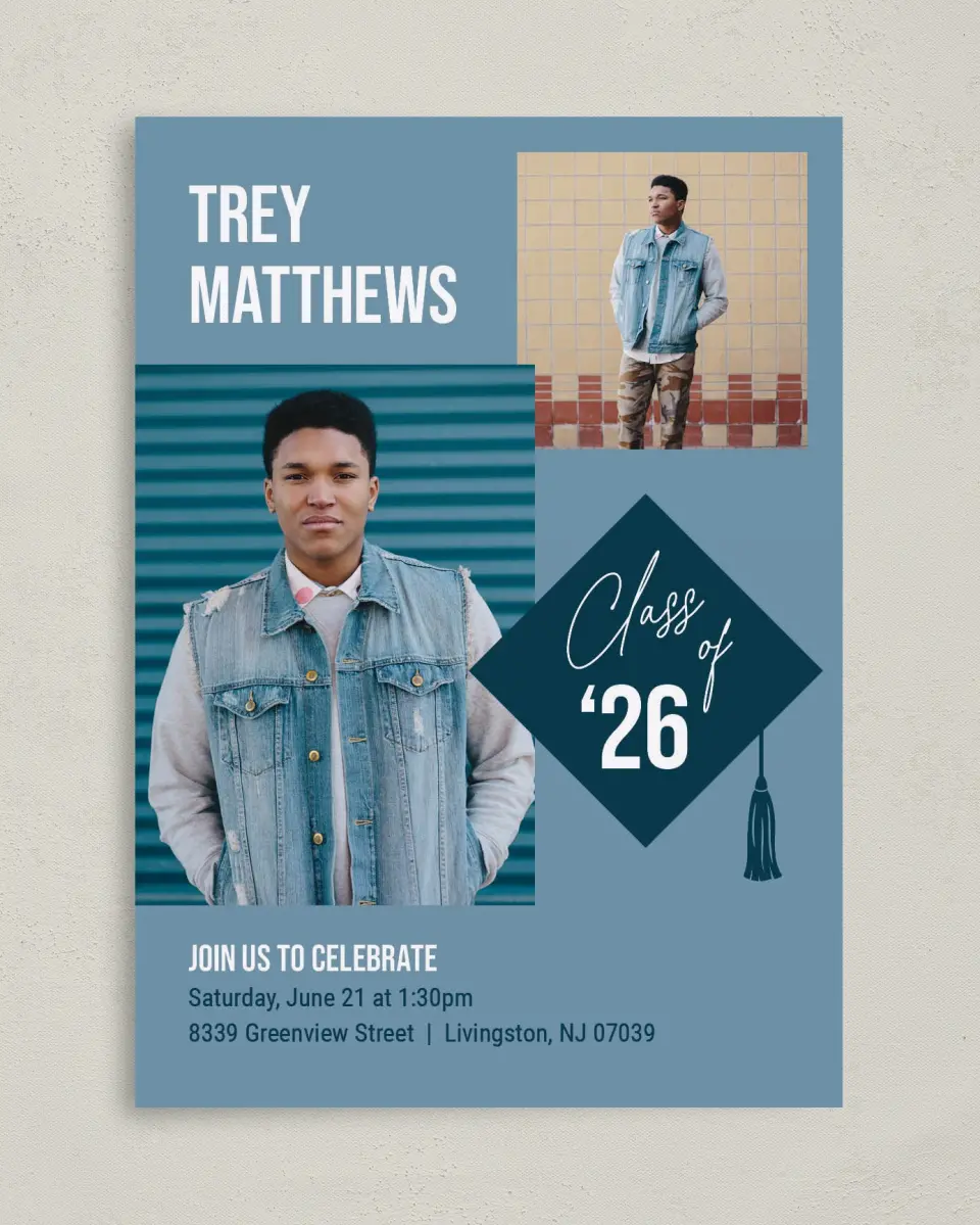 This is a 5" x 7" Graduation Announcement Card called Scholarly Style printed in full color on Premium Smooth paper