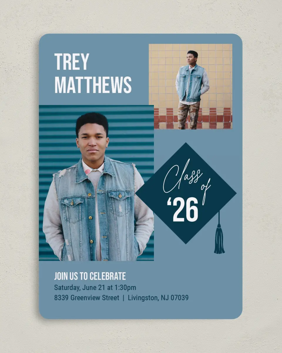 This is a 5" x 7" Graduation Announcement Card called Scholarly Style printed in full color on Premium Smooth paper