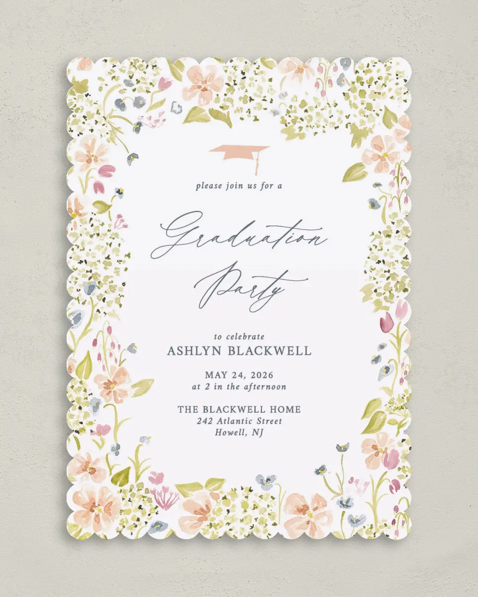 This is a 5" x 7" Graduation Announcement Card called Blooming Bright printed in full color on Premium Smooth paper