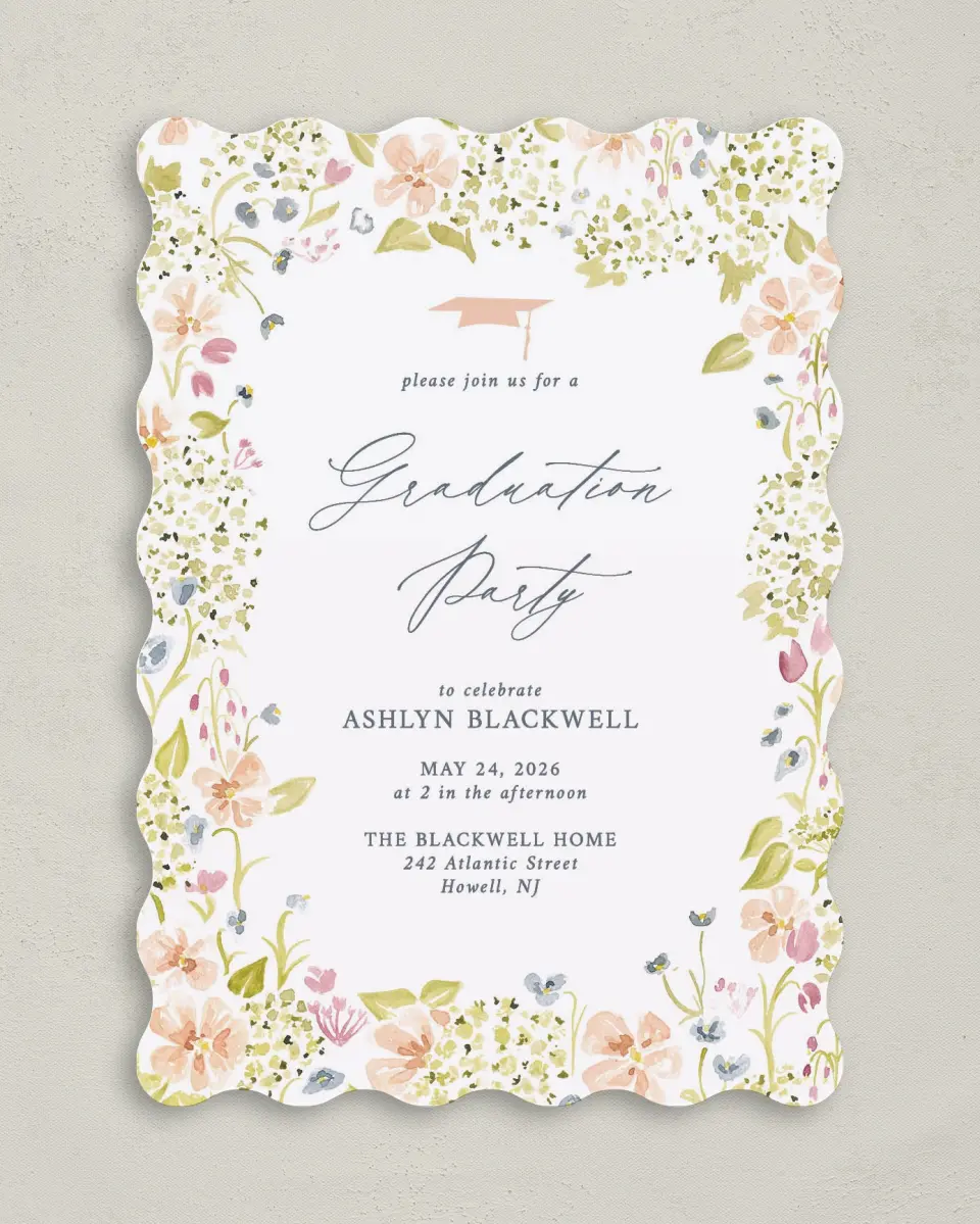 This is a 5" x 7" Graduation Announcement Card called Blooming Bright printed in full color on Premium Smooth paper