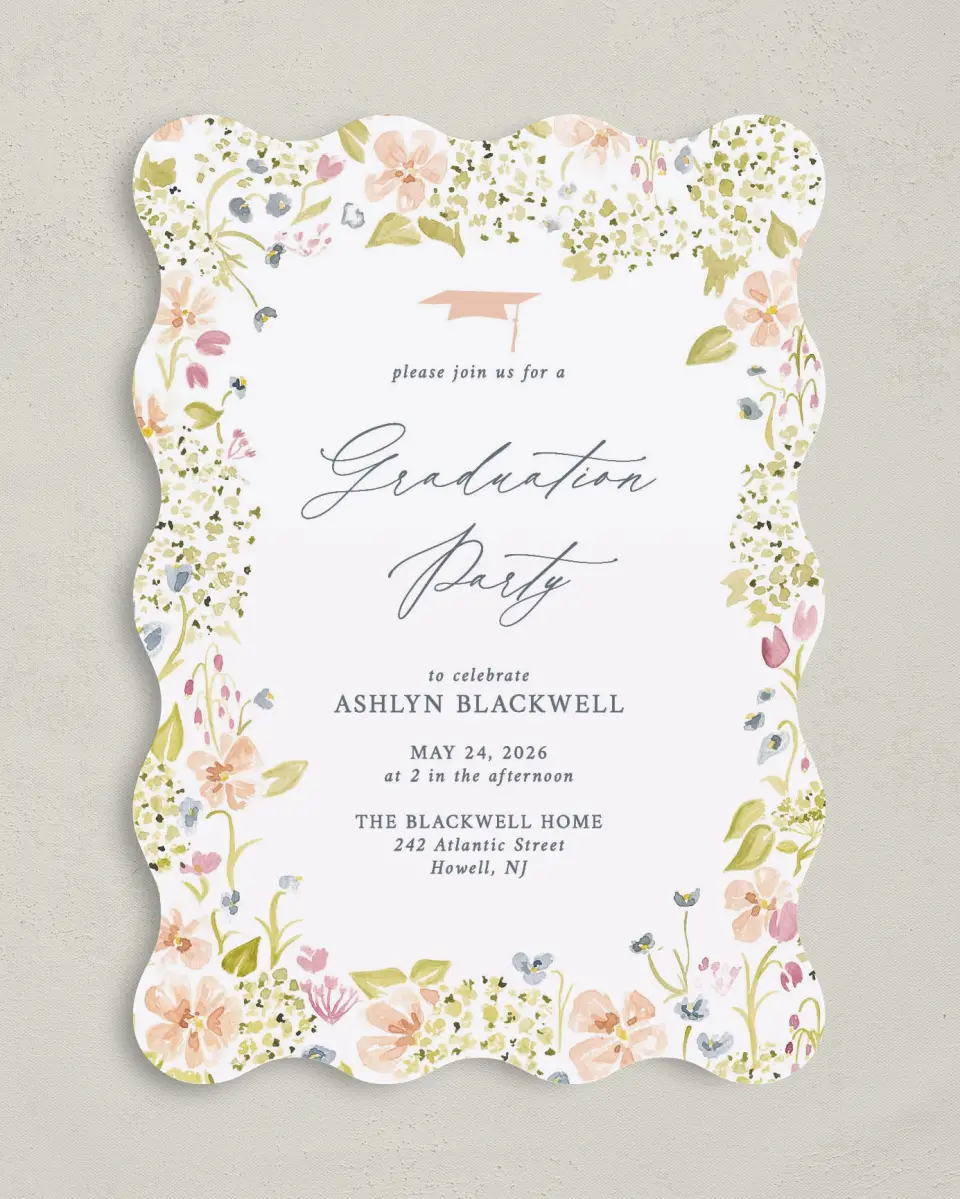 This is a 5" x 7" Graduation Announcement Card called Blooming Bright printed in full color on Premium Smooth paper