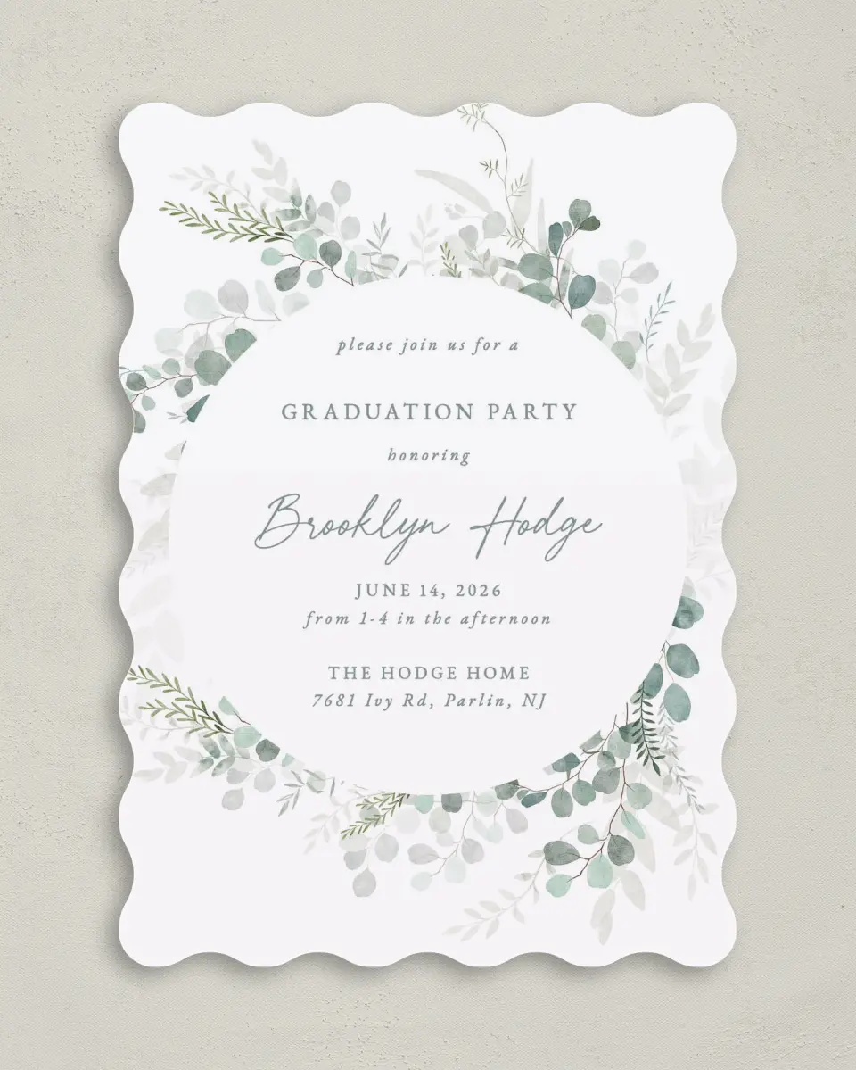 This is a 5" x 7" Graduation Announcement Card called Grad Greenery printed in full color on Premium Smooth paper