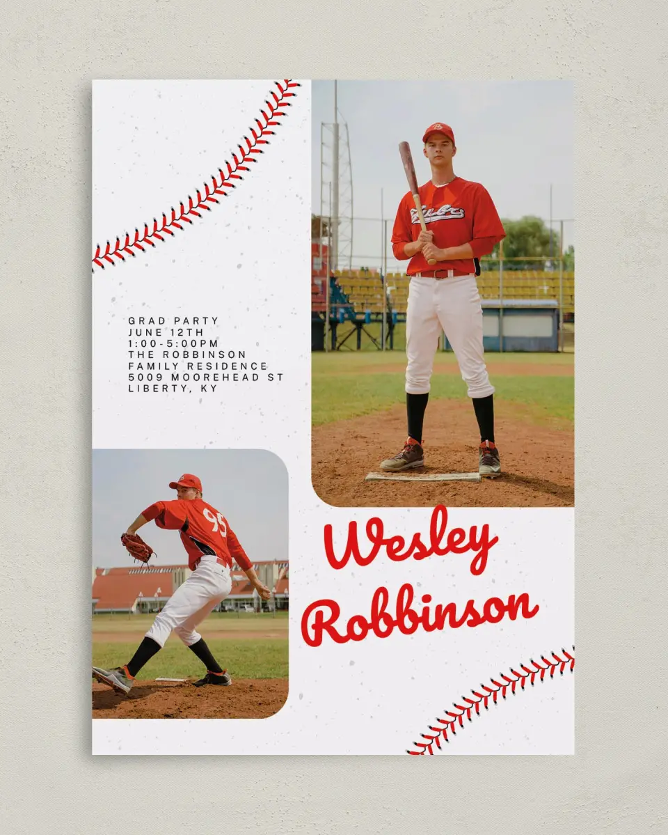 This is a 5" x 7" Graduation Announcement Card called Homerun Hero printed in full color on Premium Smooth paper