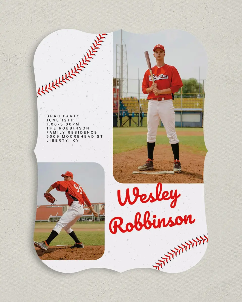 This is a 5" x 7" Graduation Announcement Card called Homerun Hero printed in full color on Premium Smooth paper
