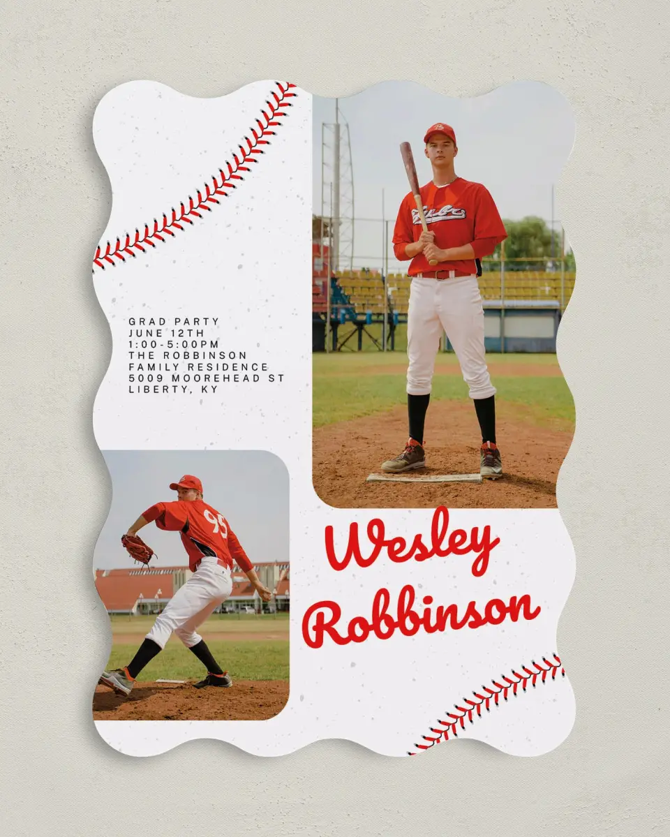 This is a 5" x 7" Graduation Announcement Card called Homerun Hero printed in full color on Premium Smooth paper