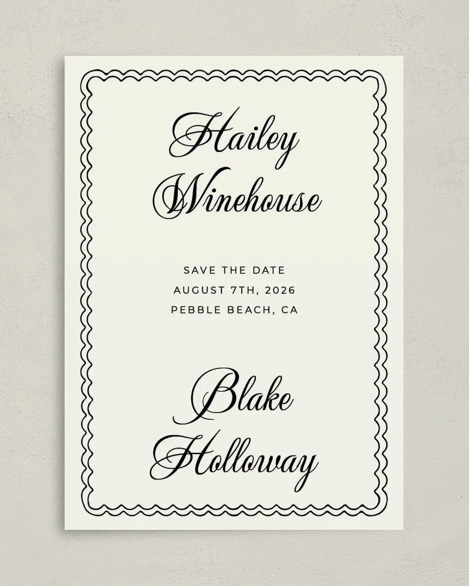 This is a 5" x 7" Save the Date Card called Grand Party printed in full color on Premium Smooth paper