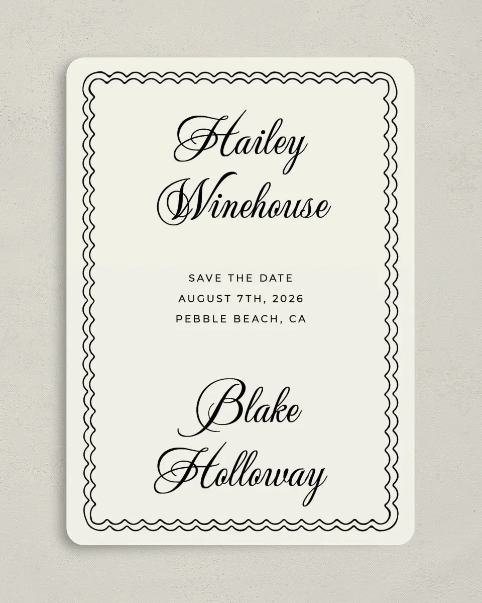 This is a 5" x 7" Save the Date Card called Grand Party printed in full color on Premium Smooth paper
