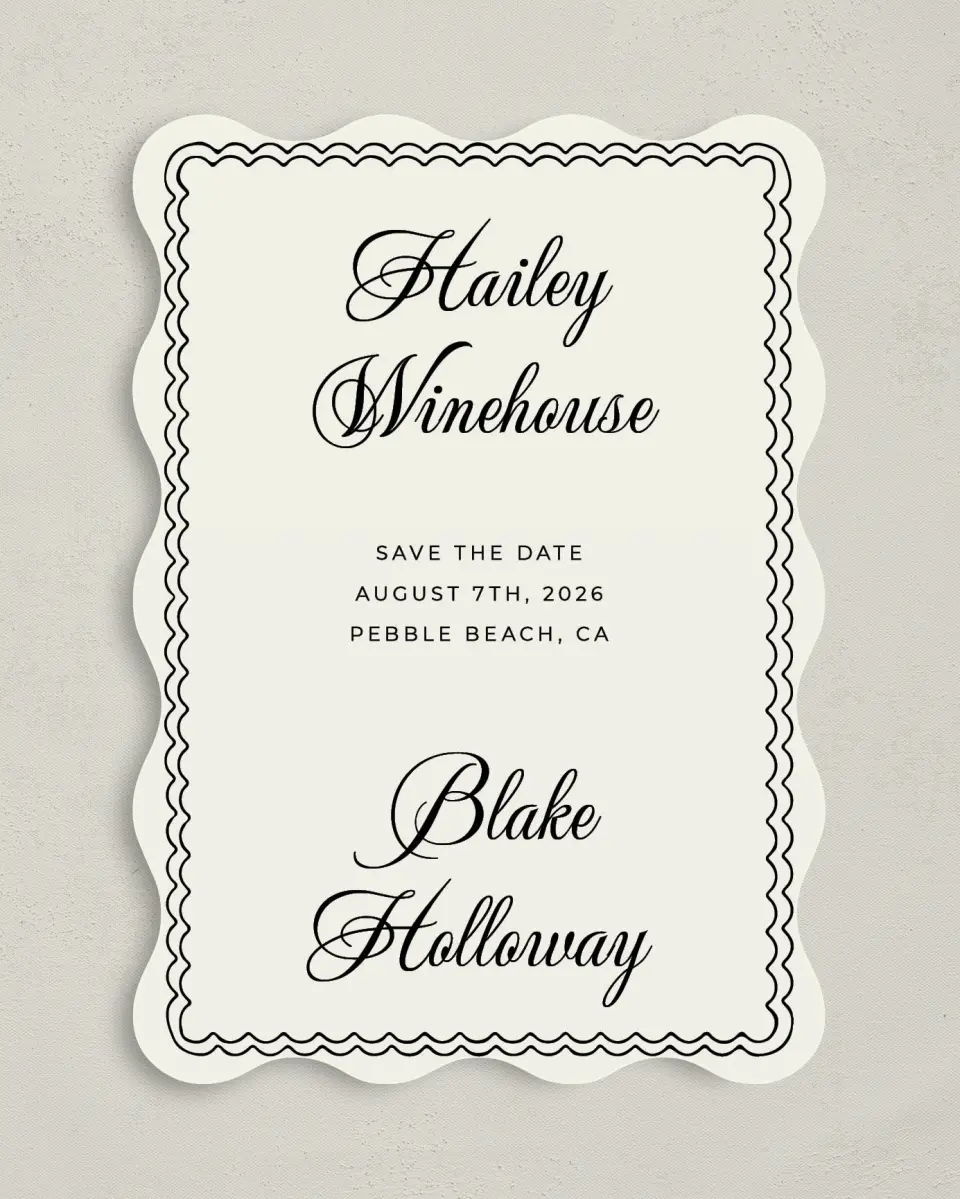 This is a 5" x 7" Save the Date Card called Grand Party printed in full color on Premium Smooth paper