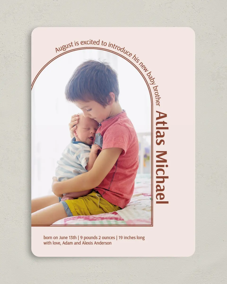 This is a 5" x 7" Birth Announcement Card called  printed in full color on Premium Smooth paper