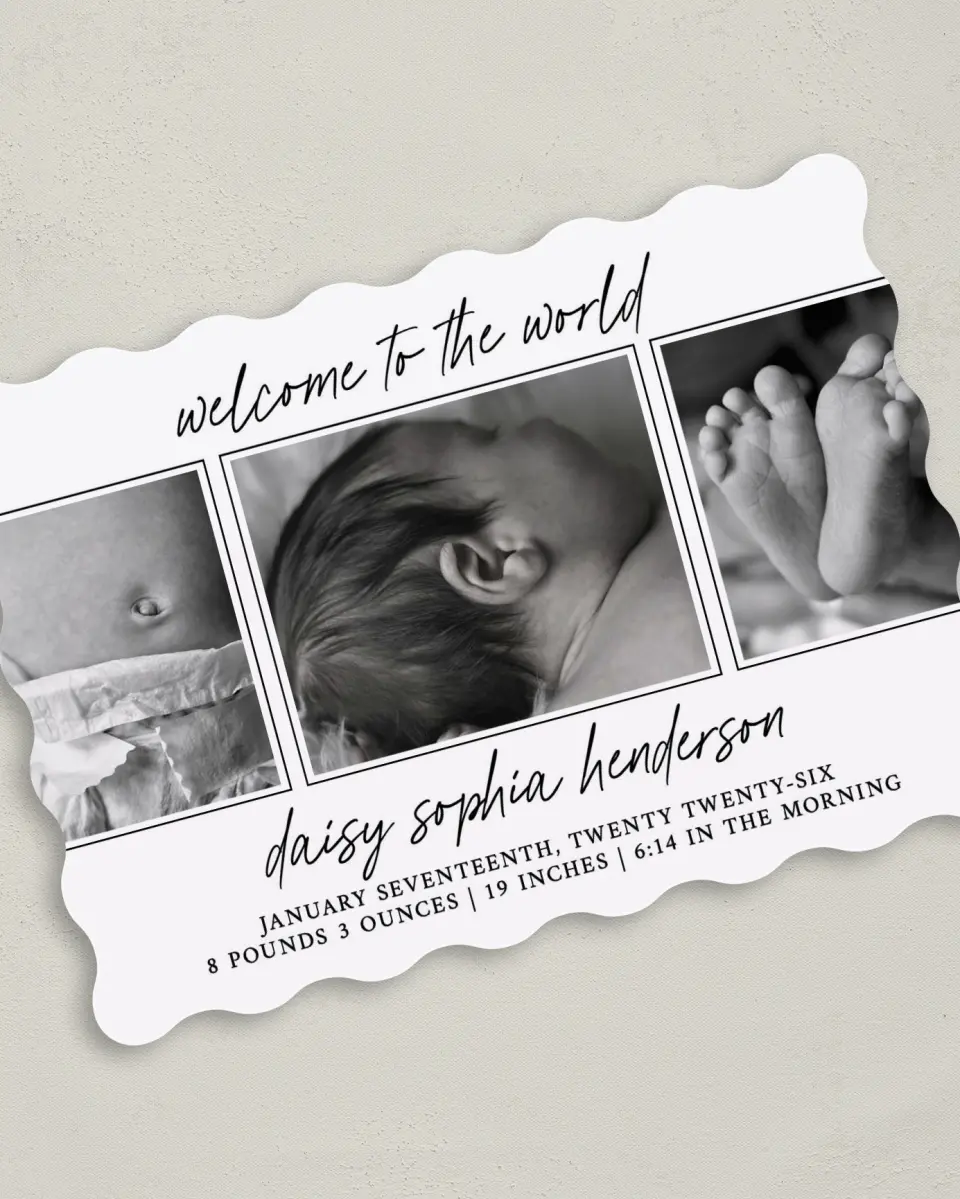 This is a 5" x 7" Birth Announcement Card called Delicate Little One printed in full color on Premium Smooth paper