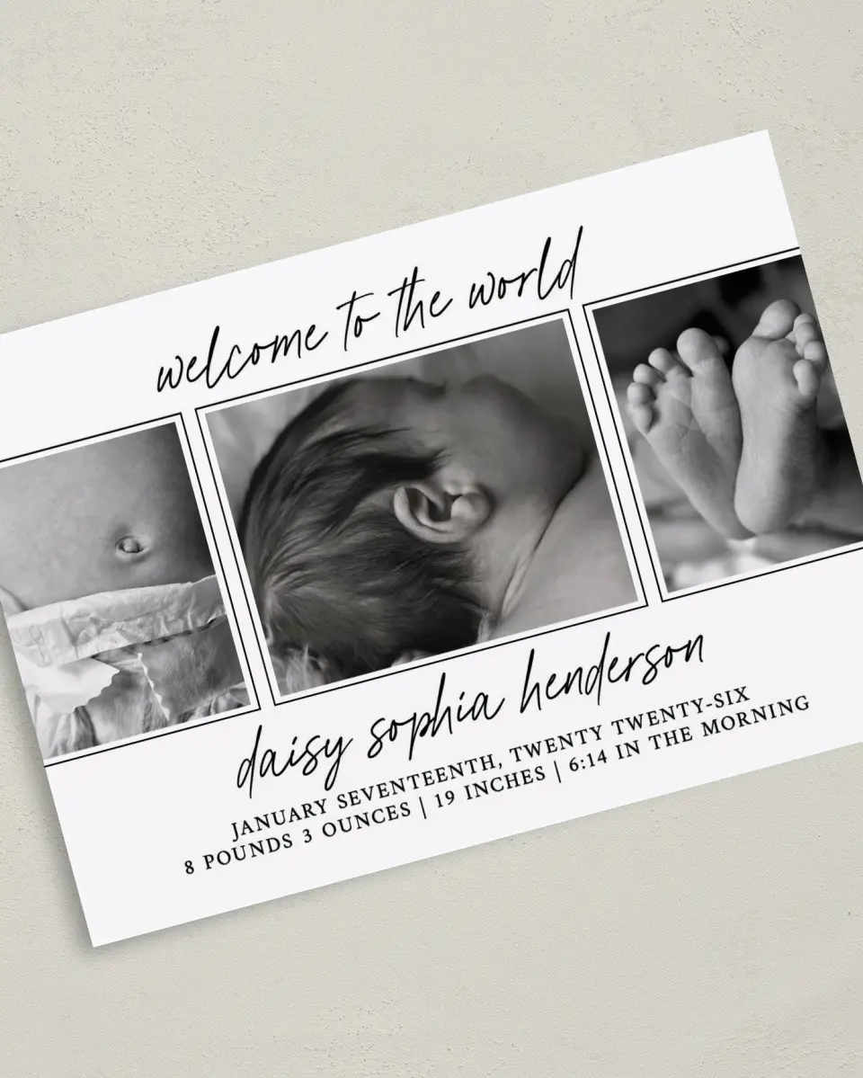 This is a 5" x 7" Birth Announcement Card called Delicate Little One printed in full color on Premium Smooth paper