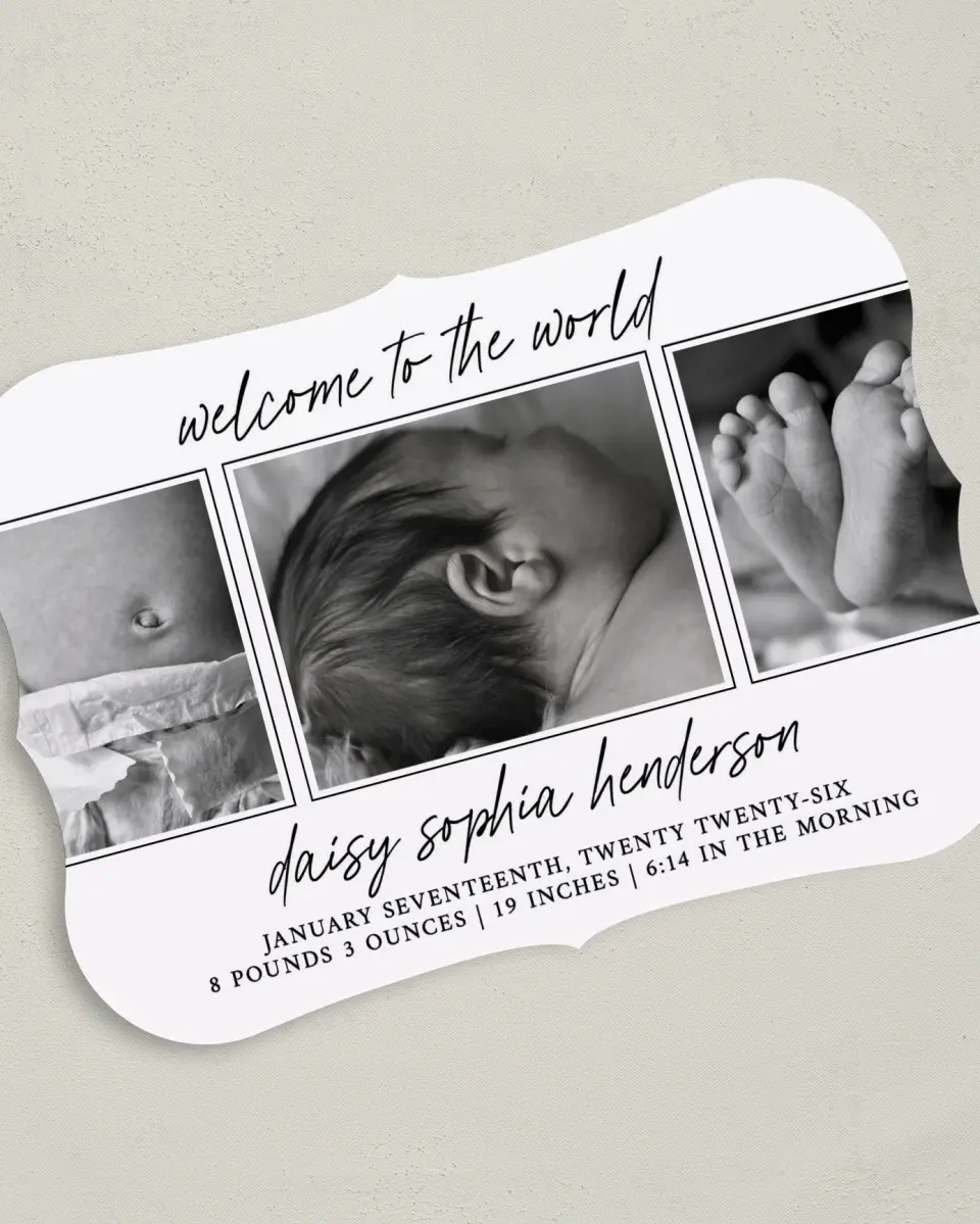 This is a 5" x 7" Birth Announcement Card called Delicate Little One printed in full color on Premium Smooth paper