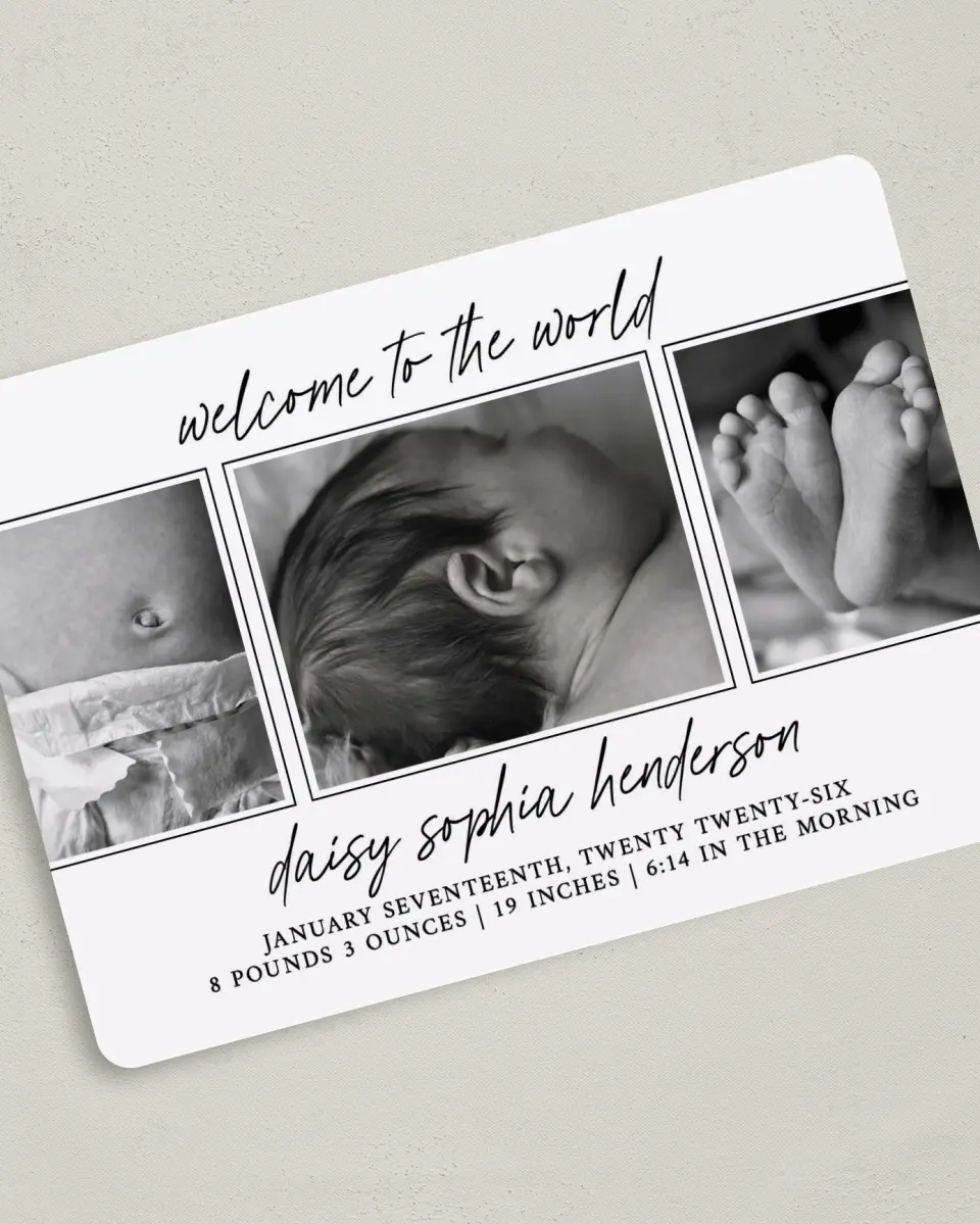 This is a 5" x 7" Birth Announcement Card called Delicate Little One printed in full color on Premium Smooth paper