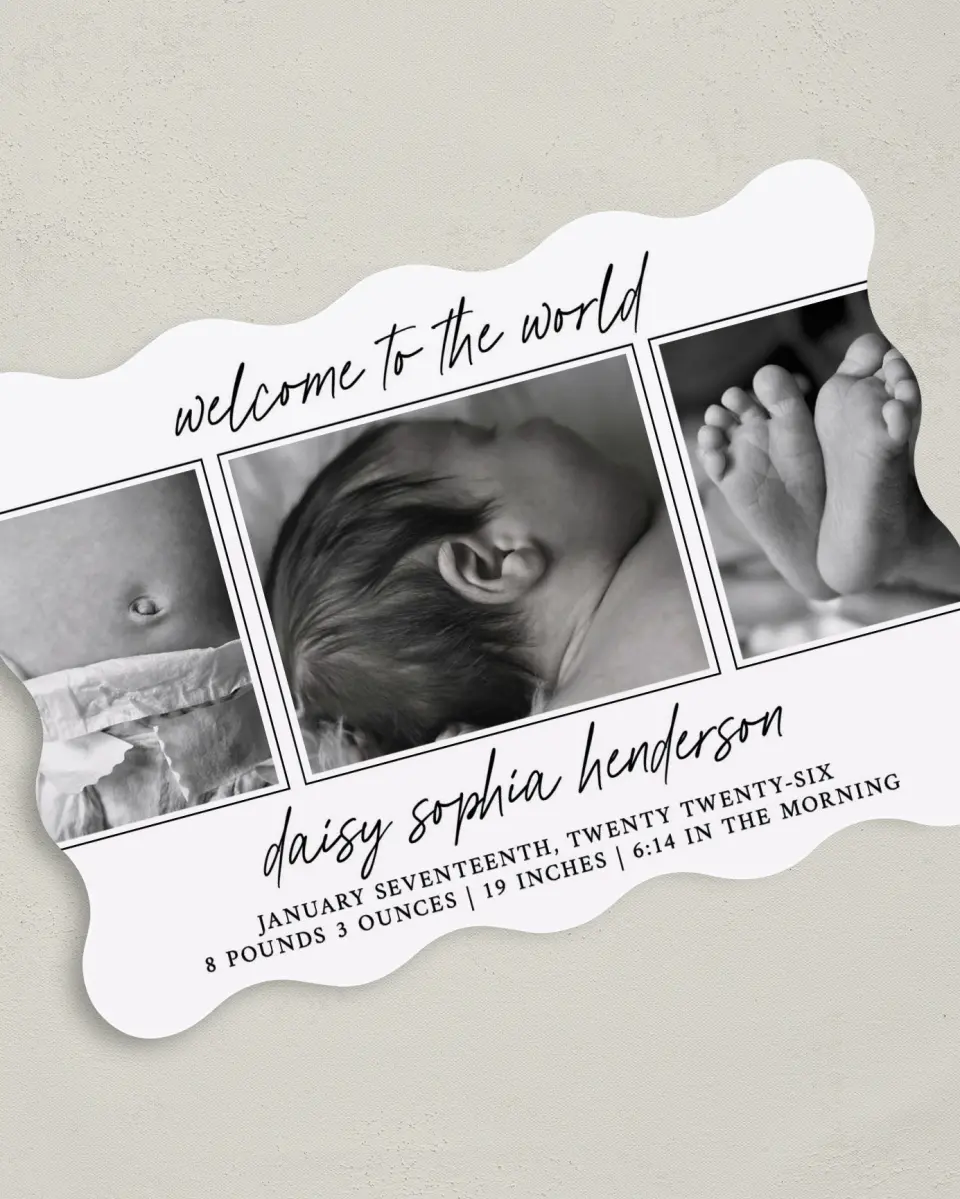 This is a 5" x 7" Birth Announcement Card called Delicate Little One printed in full color on Premium Smooth paper