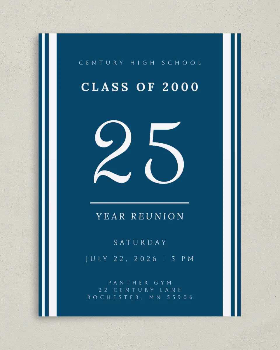 This is a 5" x 7" Class Reunion called Special Stripes printed in full color on Premium Smooth paper