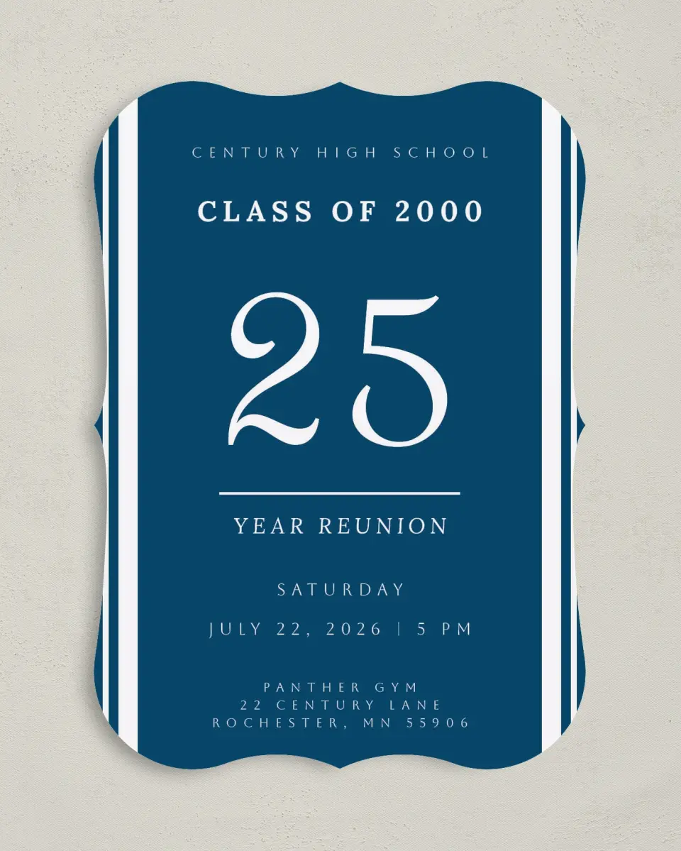 This is a 5" x 7" Class Reunion called Special Stripes printed in full color on Premium Smooth paper
